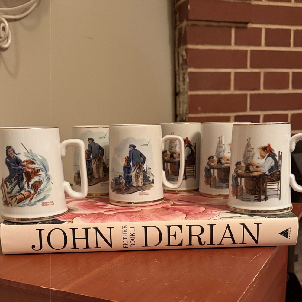 Norman Rockwell set of 6 vintage mugs